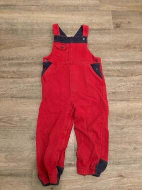 Vintage Field Gear Baby Red and Navy Blue Cotton Knit Overalls 24M